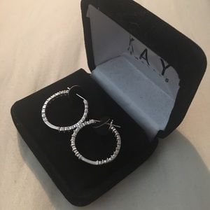 Sterling Silver Diamond Accented Hoops **NWOT**